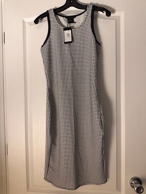 Armani Exchange Navy & White Checked Sleeveless Midi Dress.